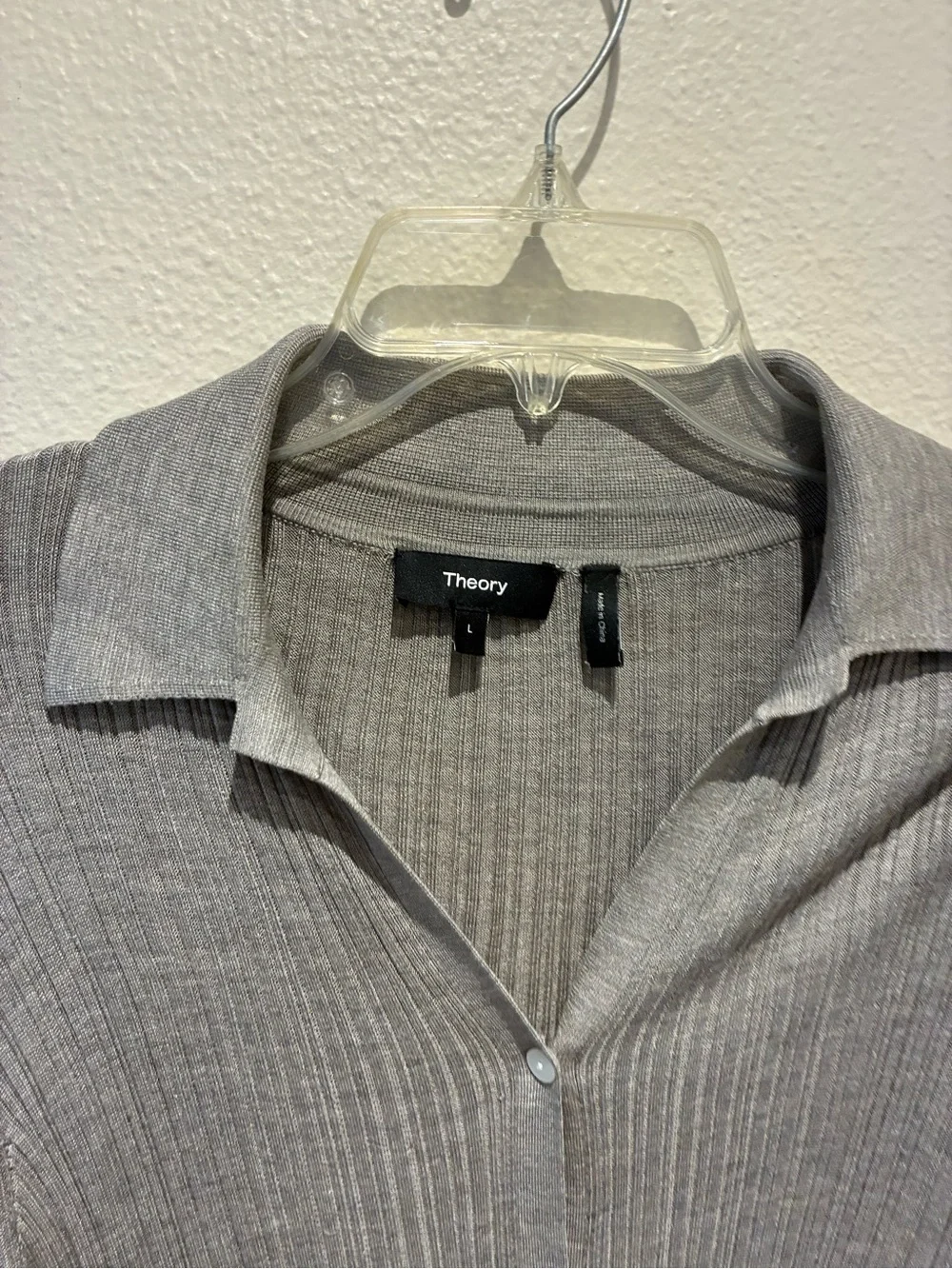 Theory washable silk rib cardigan in Grey Knitwear Minimalist Quiet Luxury Sz L